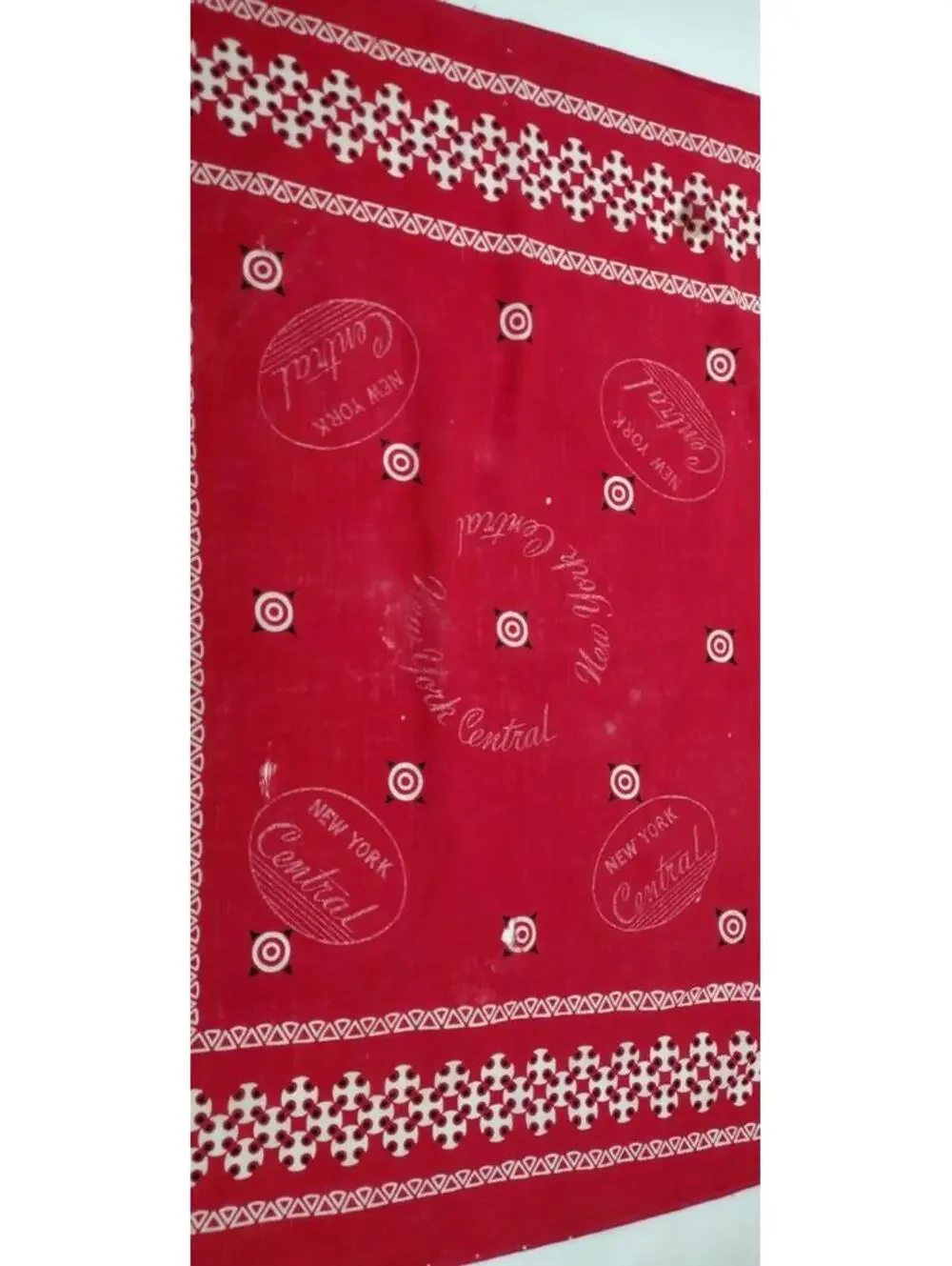 1930s Art Deco 40s Red Cotton Bandana Vanderbilt Railroad NY Central FAST COLOR